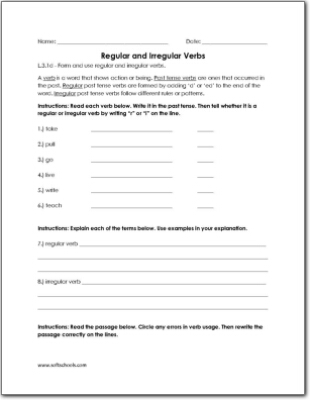 Regular and Irregular Verbs Worksheet