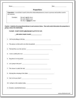 Prepositions Worksheet