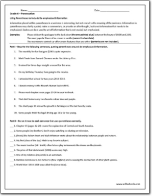 Grade 6 Punctuation Worksheet