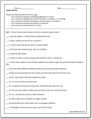 Comma Review Worksheet