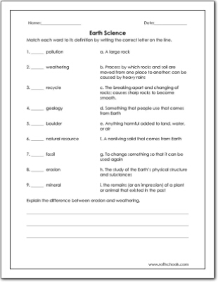 Earth Science Worksheet