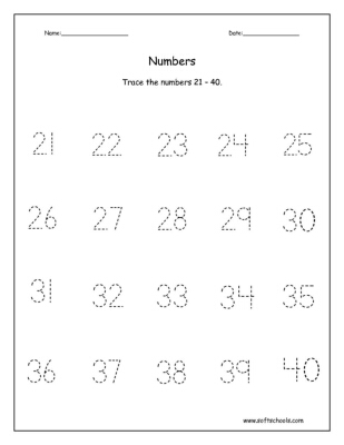 Trace the numbers 1 – 20. Worksheet