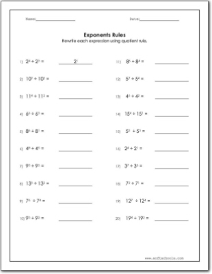 Exponents Rules Worksheet