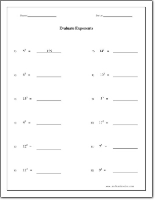 Evaluate Exponents Worksheet