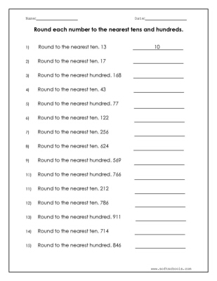 Round each number to the nearest ten Worksheet