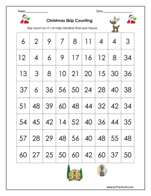 Christmas Skip Counting by 4 Worksheet